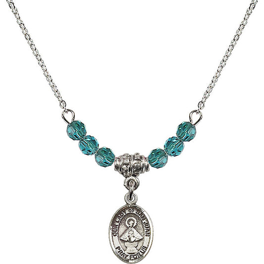 Sterling Silver Our Lady of San Juan Birthstone Necklace with Zircon Beads - 9263