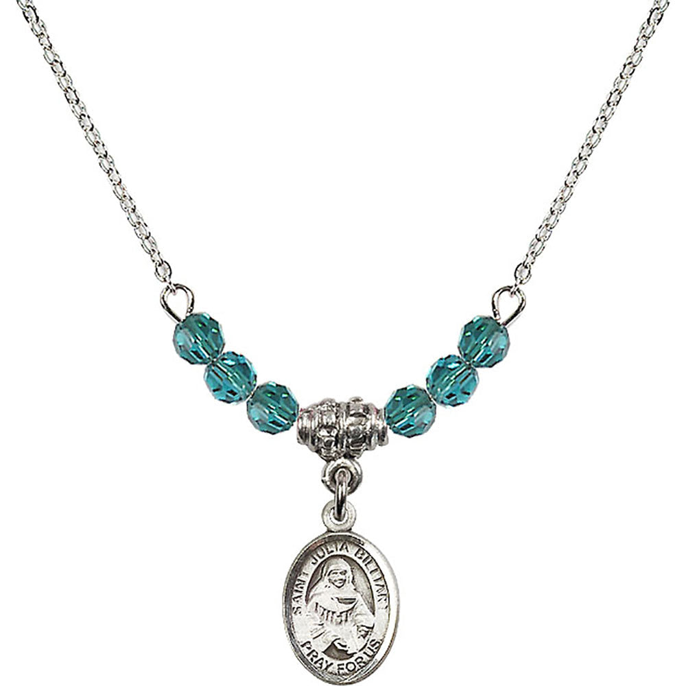Sterling Silver Saint Julia Billiart Birthstone Necklace with Zircon Beads - 9267