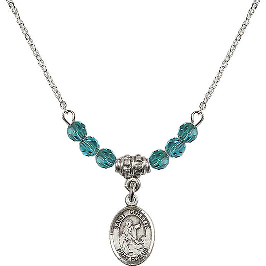 Sterling Silver Saint Colette Birthstone Necklace with Zircon Beads - 9268