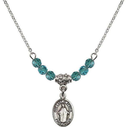 Sterling Silver Our Lady of Africa Birthstone Necklace with Zircon Beads - 9269