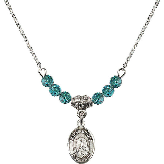 Sterling Silver Saint Bruno Birthstone Necklace with Zircon Beads - 9270