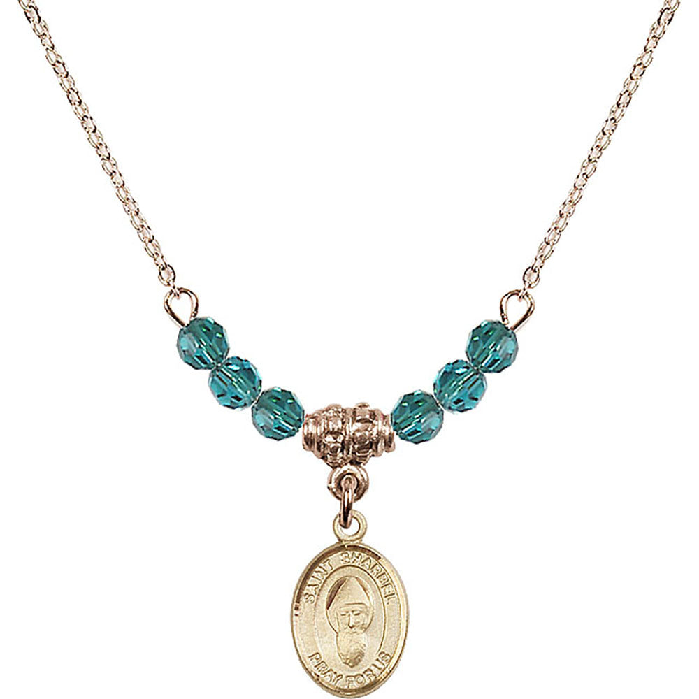 14kt Gold Filled Saint Sharbel Birthstone Necklace with Zircon Beads - 9271