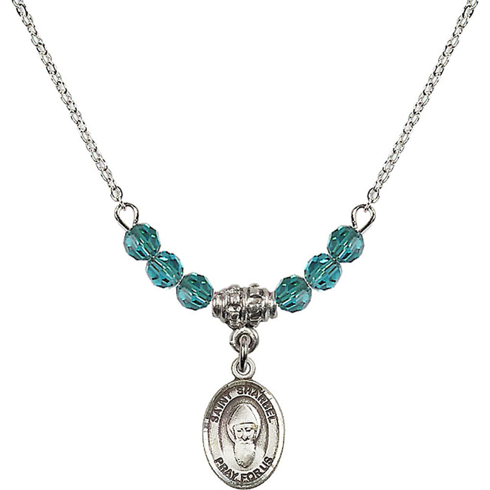 Sterling Silver Saint Sharbel Birthstone Necklace with Zircon Beads - 9271