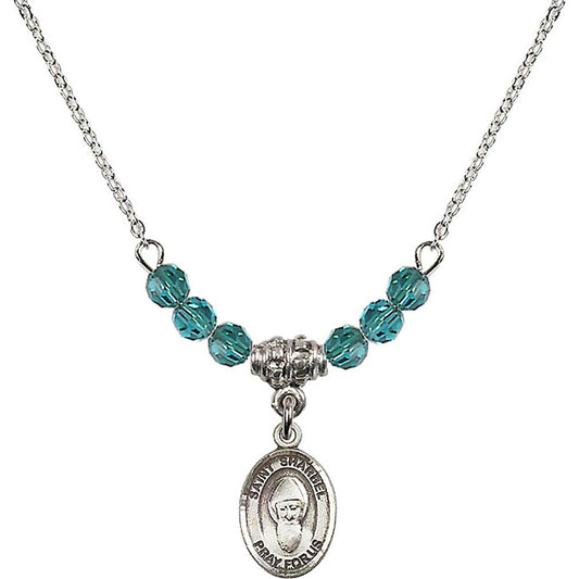 Sterling Silver Saint Sharbel Birthstone Necklace with Zircon Beads - 9271