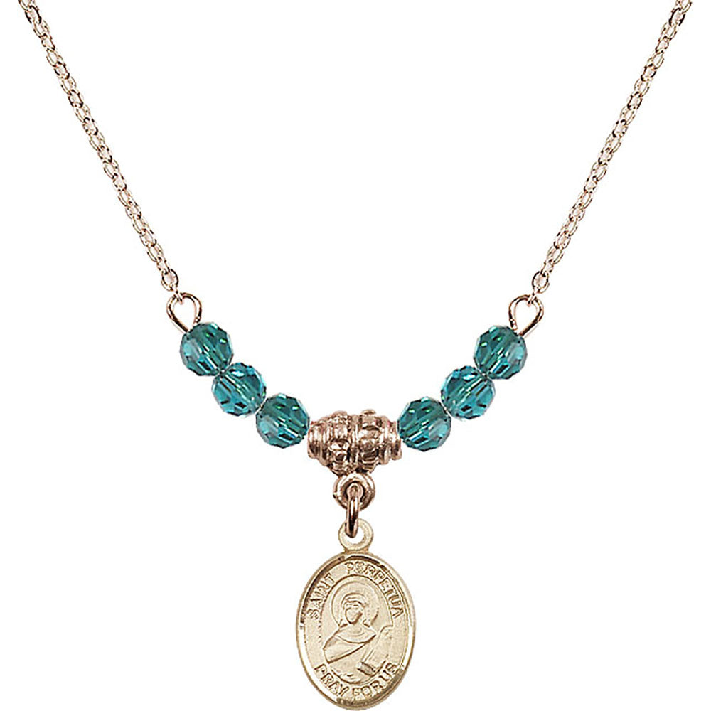 14kt Gold Filled Saint Perpetua Birthstone Necklace with Zircon Beads - 9272