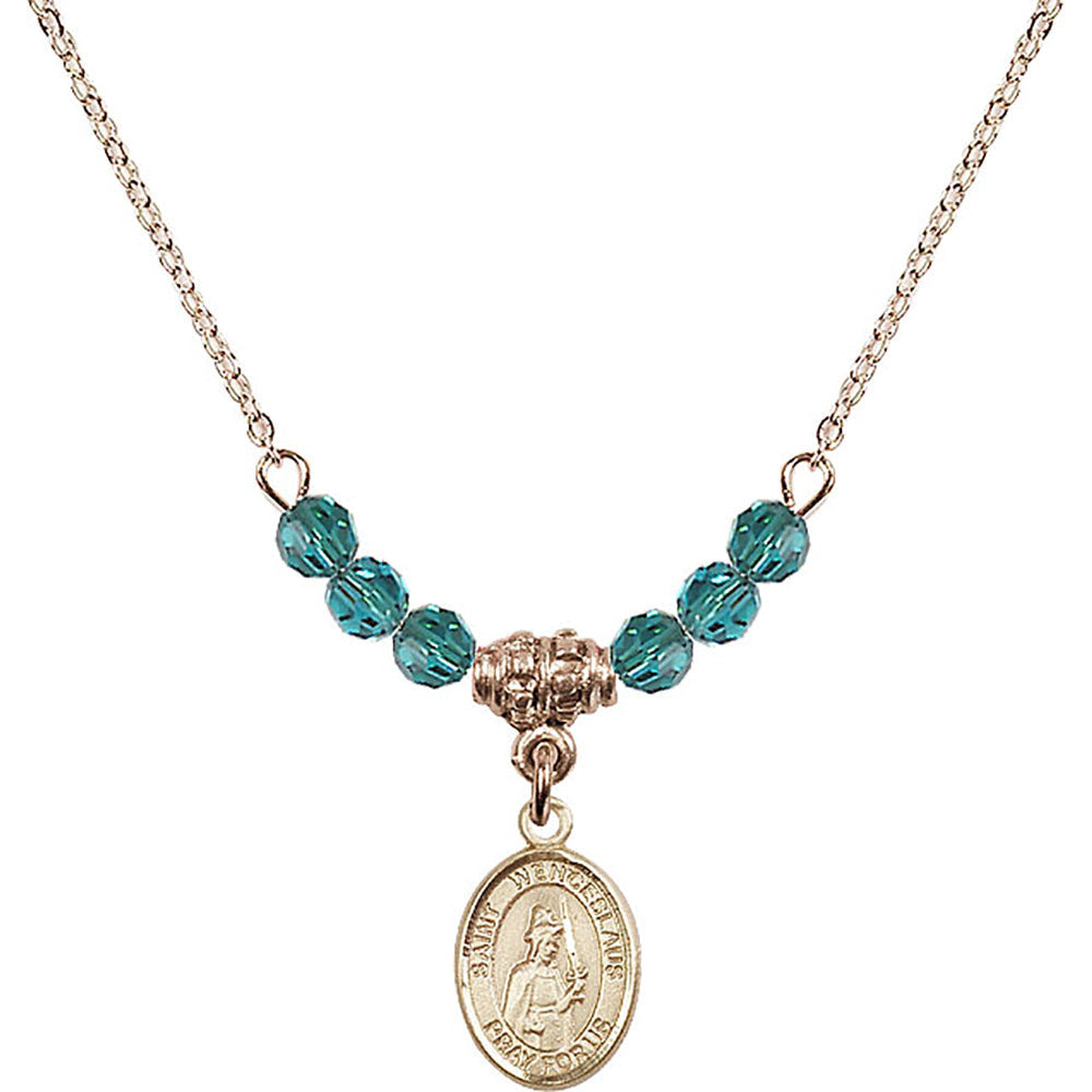 14kt Gold Filled Saint Wenceslaus Birthstone Necklace with Zircon Beads - 9273