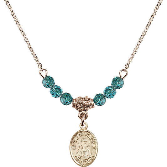 14kt Gold Filled Saint Basil the Great Birthstone Necklace with Zircon Beads - 9275