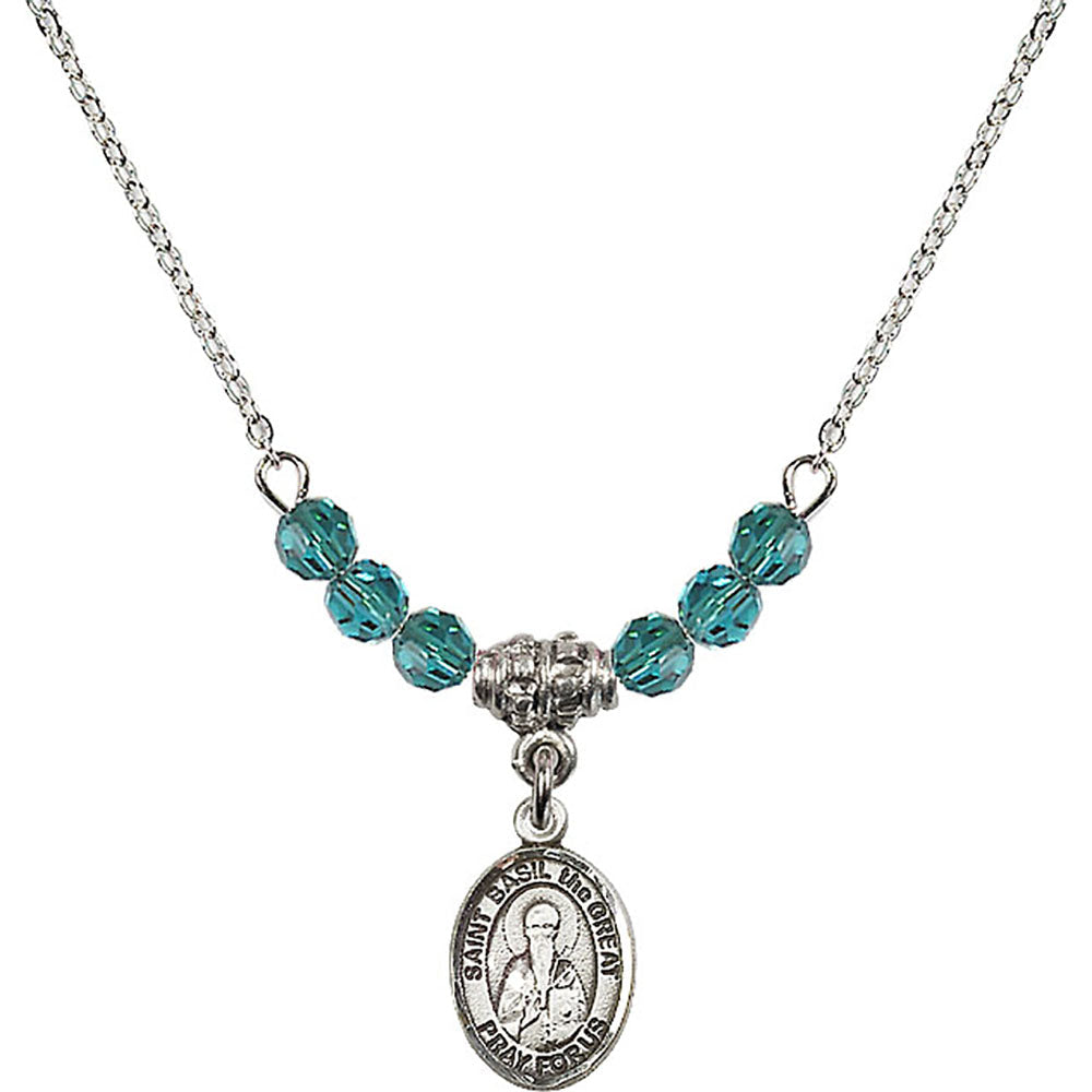 Sterling Silver Saint Basil the Great Birthstone Necklace with Zircon Beads - 9275