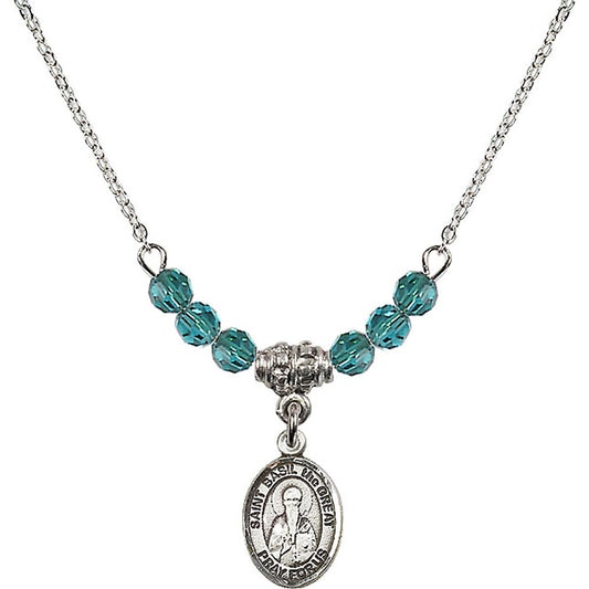 Sterling Silver Saint Basil the Great Birthstone Necklace with Zircon Beads - 9275