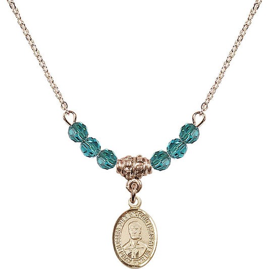14kt Gold Filled Blessed Pier Giorgio Frassati Birthstone Necklace with Zircon Beads - 9278