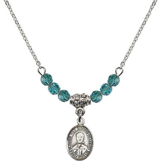 Sterling Silver Blessed Pier Giorgio Frassati Birthstone Necklace with Zircon Beads - 9278
