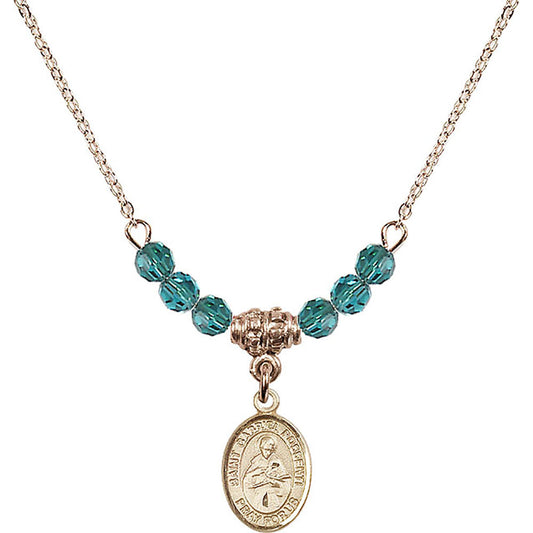 14kt Gold Filled Saint Gabriel Possenti Birthstone Necklace with Zircon Beads - 9279