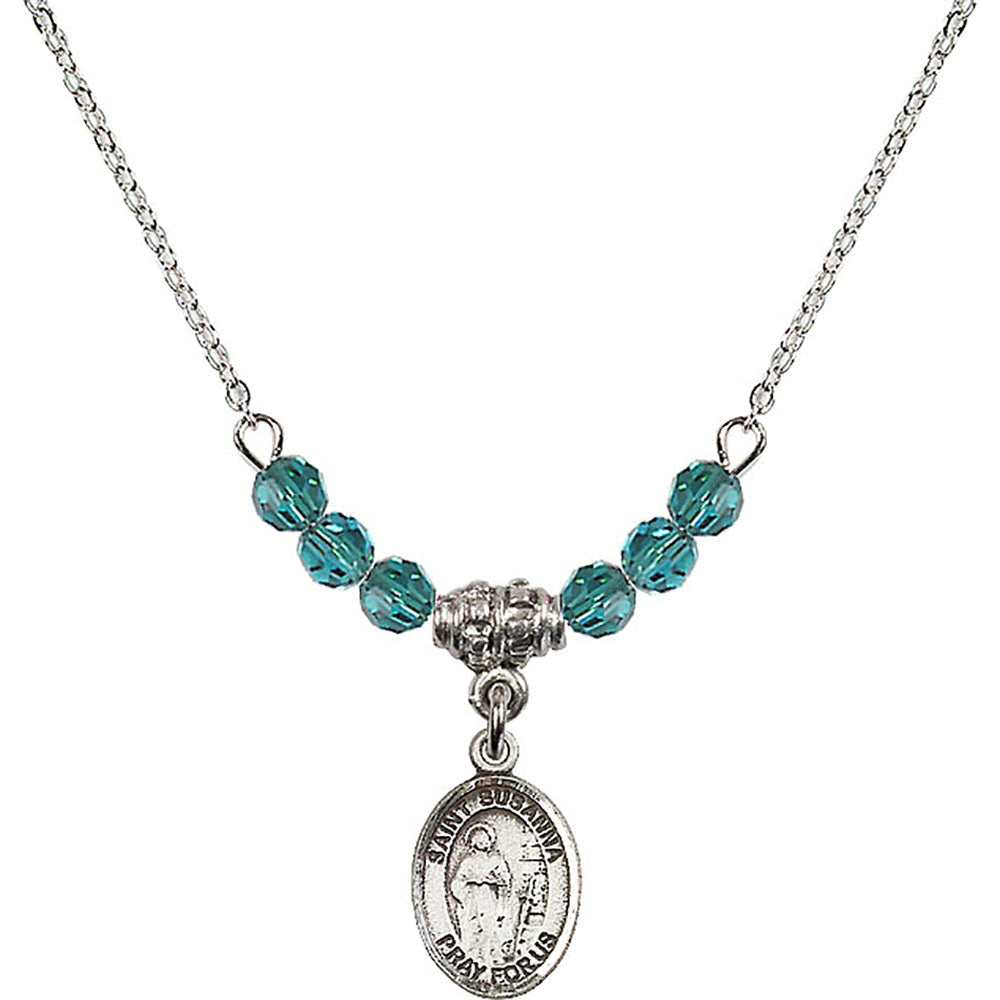 Sterling Silver Saint Susanna Birthstone Necklace with Zircon Beads - 9280