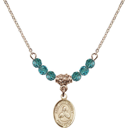 14kt Gold Filled Saint John Vianney Birthstone Necklace with Zircon Beads - 9282