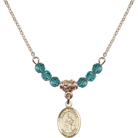 14kt Gold Filled Saint Angela Merici Birthstone Necklace with Zircon Beads - 9284