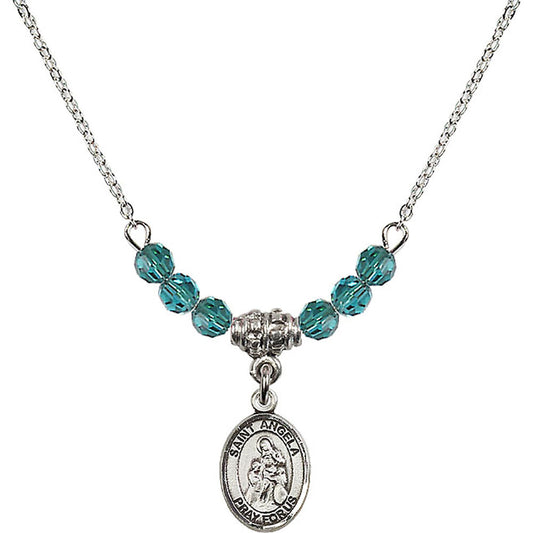 Sterling Silver Saint Angela Merici Birthstone Necklace with Zircon Beads - 9284