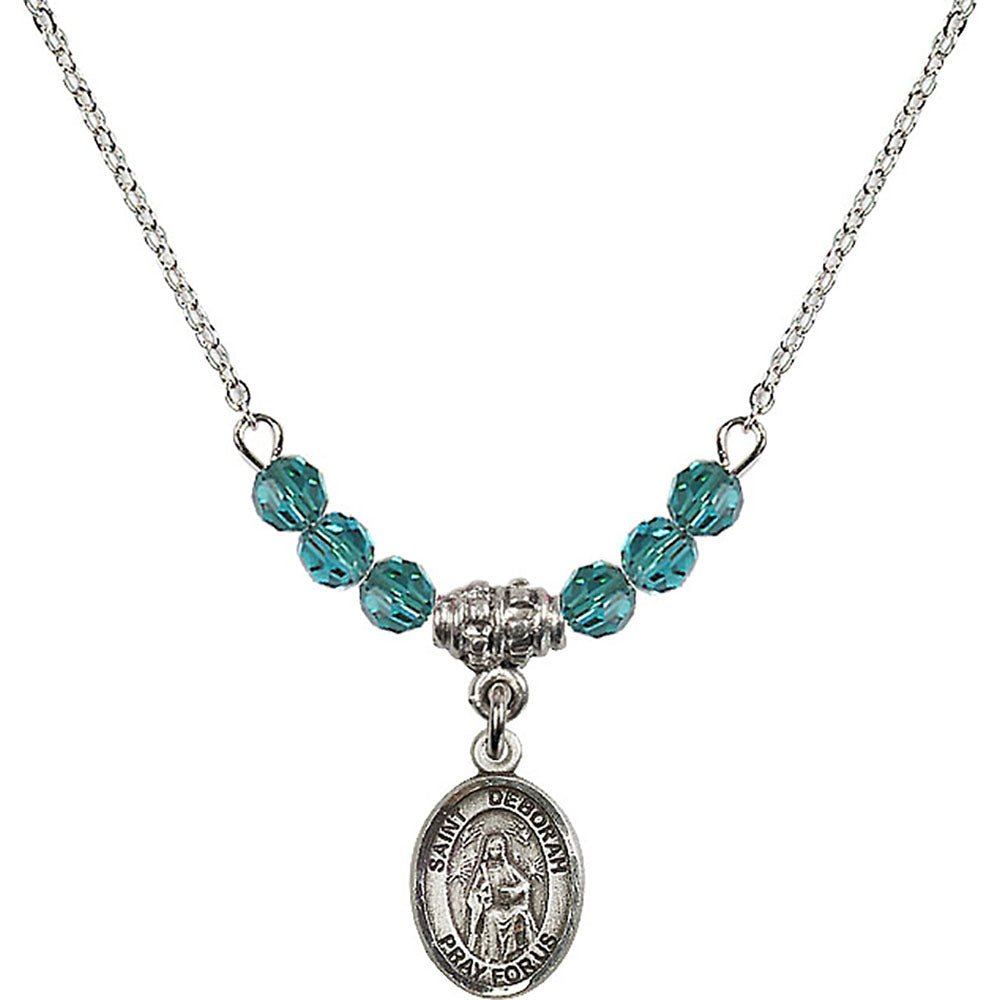 Sterling Silver Saint Deborah Birthstone Necklace with Zircon Beads - 9286
