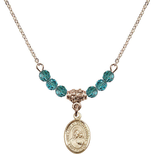 14kt Gold Filled Our Lady of Good Counsel Birthstone Necklace with Zircon Beads - 9287