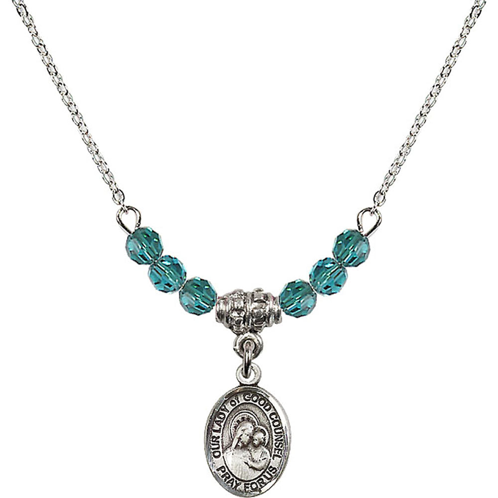 Sterling Silver Our Lady of Good Counsel Birthstone Necklace with Zircon Beads - 9287