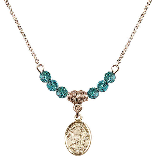14kt Gold Filled Our Lady of Lourdes Birthstone Necklace with Zircon Beads - 9288