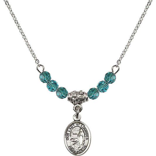 Sterling Silver Our Lady of Lourdes Birthstone Necklace with Zircon Beads - 9288