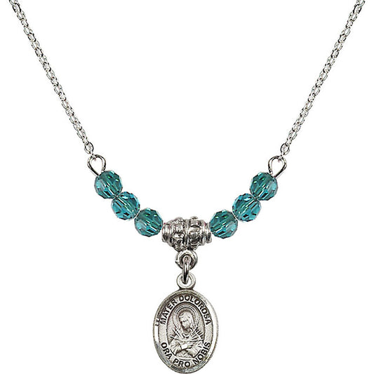 Sterling Silver Mater Dolorosa Birthstone Necklace with Zircon Beads - 9290