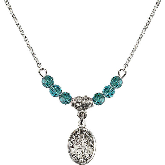 Sterling Silver Saint Peter Nolasco Birthstone Necklace with Zircon Beads - 9291
