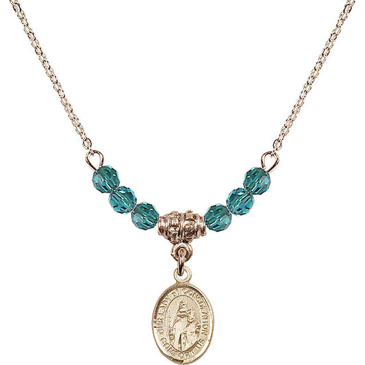14kt Gold Filled Our Lady of Consolation Birthstone Necklace with Zircon Beads - 9292