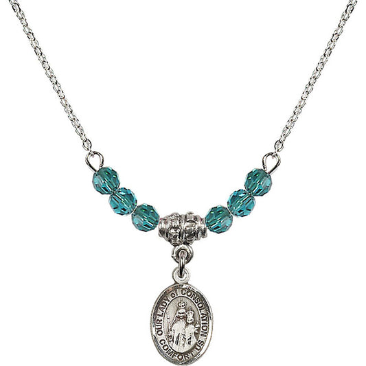 Sterling Silver Our Lady of Consolation Birthstone Necklace with Zircon Beads - 9292