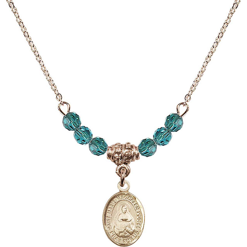 14kt Gold Filled Saint Marie Magdalen Postel Birthstone Necklace with Zircon Beads - 9294