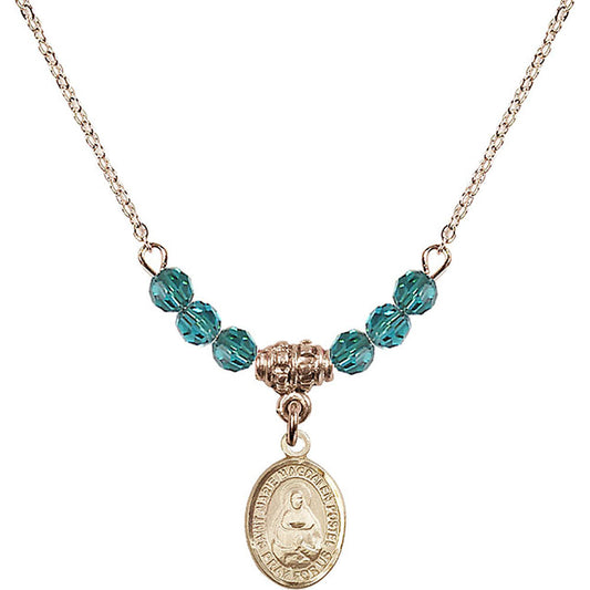 14kt Gold Filled Saint Marie Magdalen Postel Birthstone Necklace with Zircon Beads - 9294