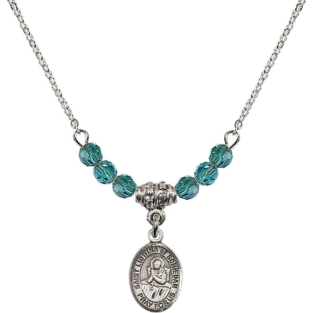 Sterling Silver Saint Lidwina of Schiedam Birthstone Necklace with Zircon Beads - 9297