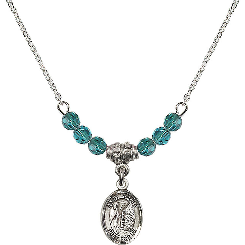 Sterling Silver Saint Fiacre Birthstone Necklace with Zircon Beads - 9298