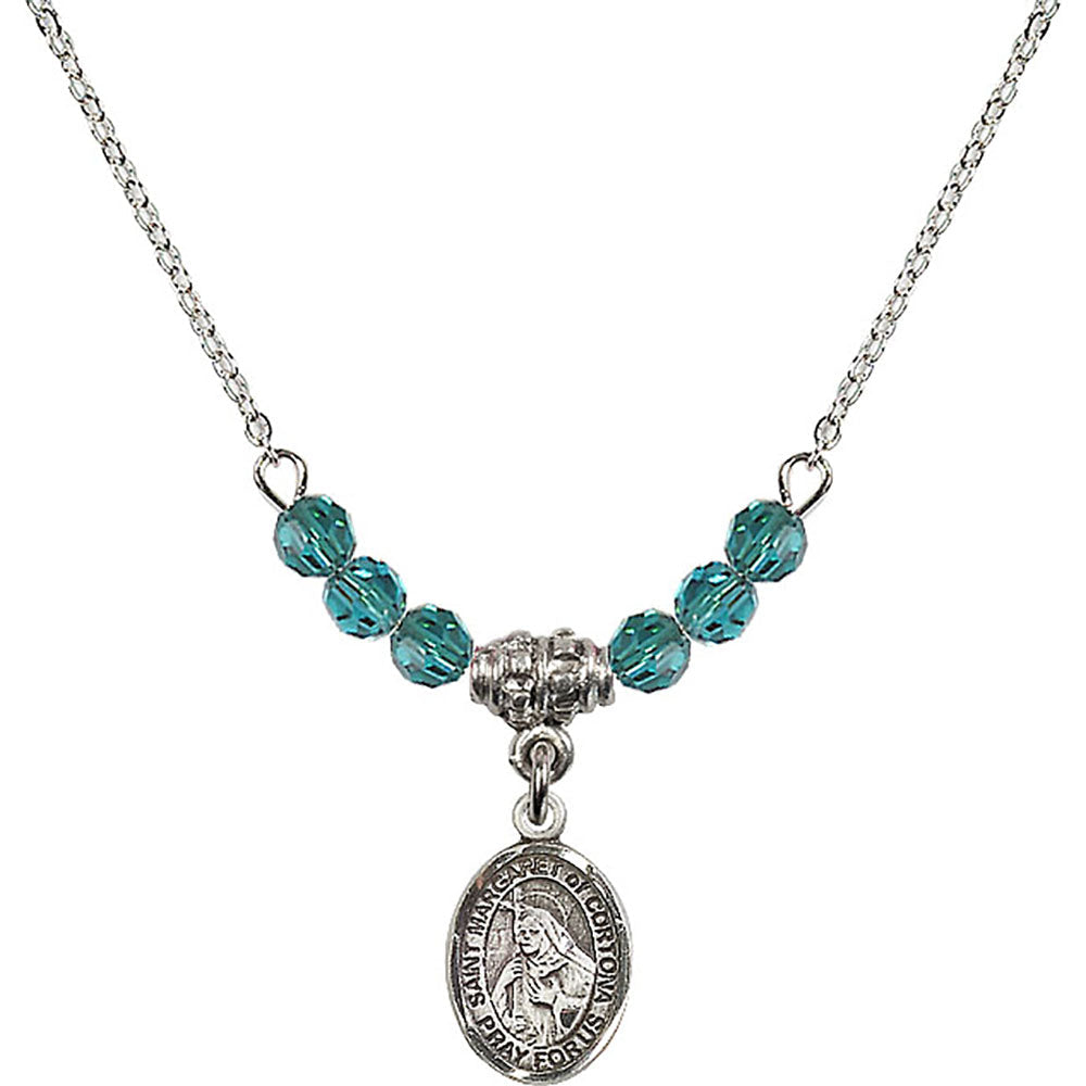 Sterling Silver Saint Margaret of Cortona Birthstone Necklace with Zircon Beads - 9301