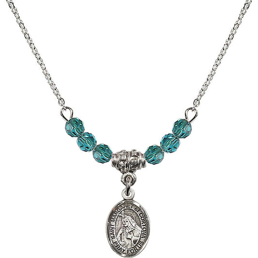 Sterling Silver Saint Margaret of Cortona Birthstone Necklace with Zircon Beads - 9301