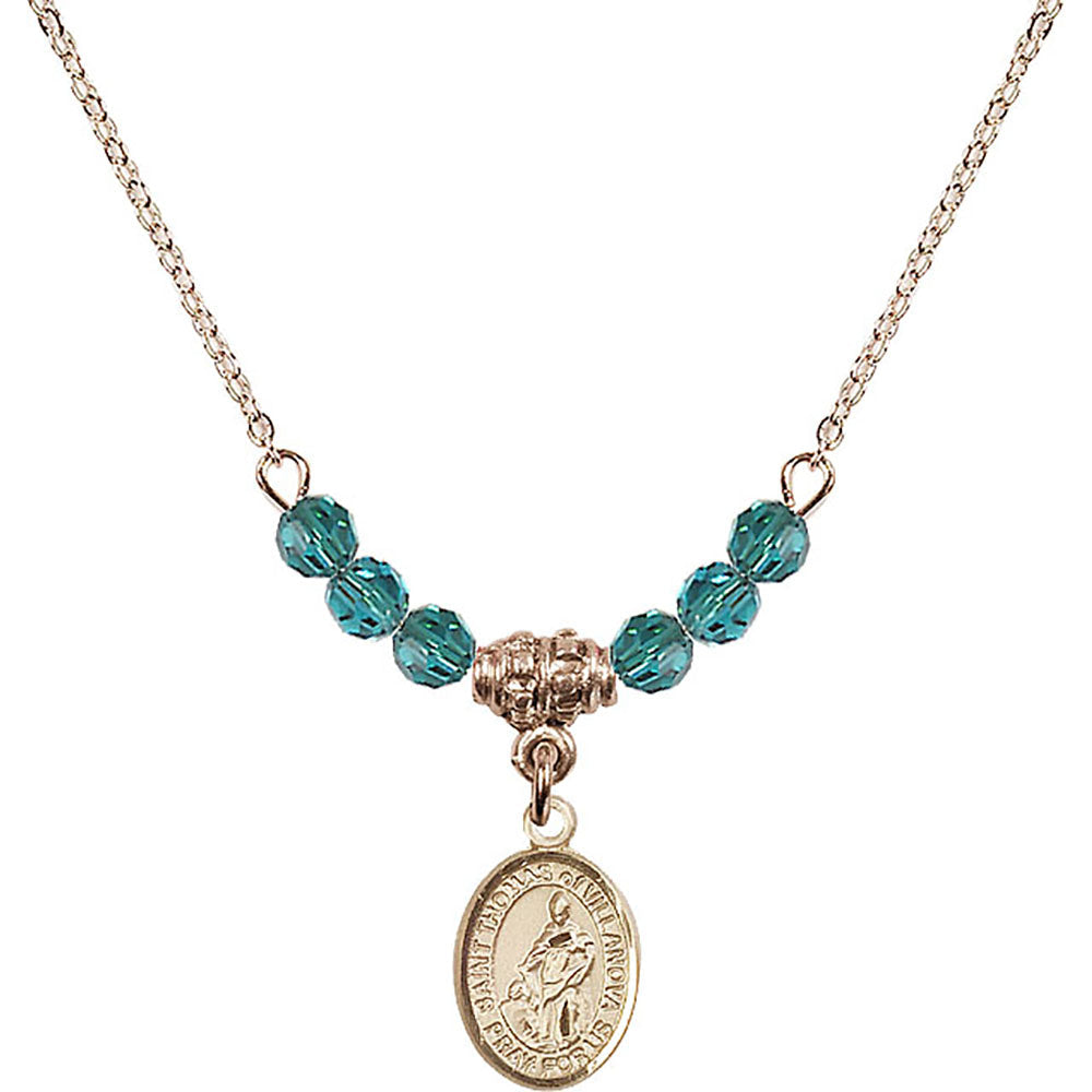 14kt Gold Filled Saint Thomas of Villanova Birthstone Necklace with Zircon Beads - 9304