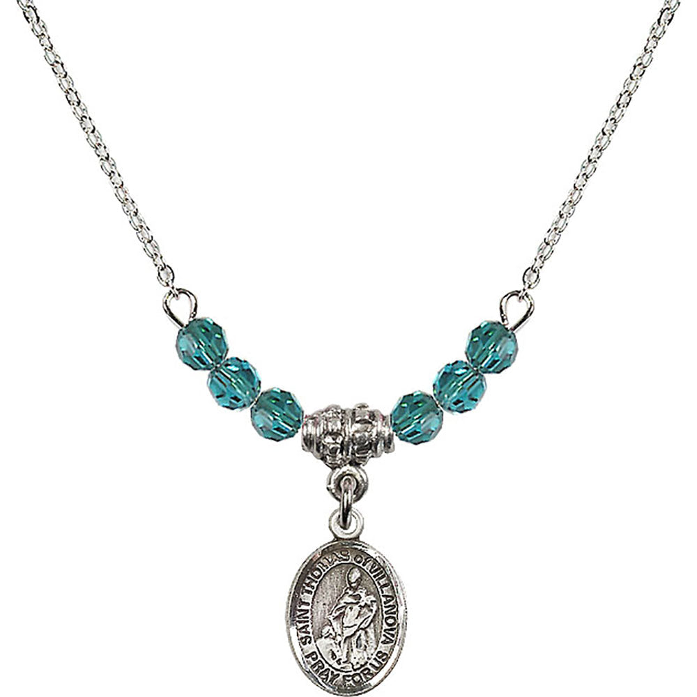 Sterling Silver Saint Thomas of Villanova Birthstone Necklace with Zircon Beads - 9304