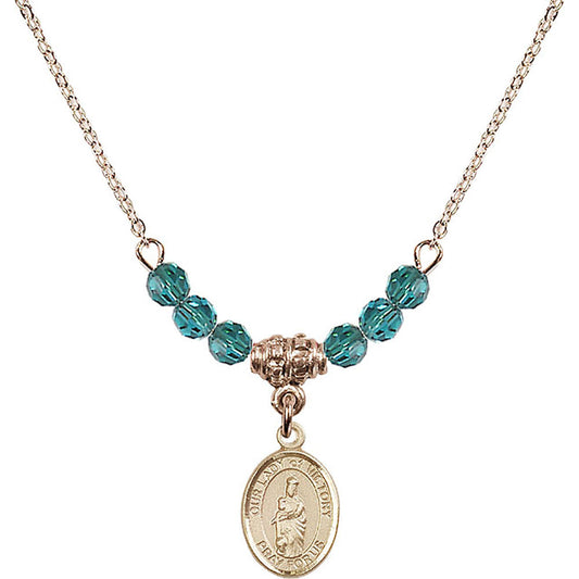 14kt Gold Filled Our Lady of Victory Birthstone Necklace with Zircon Beads - 9306