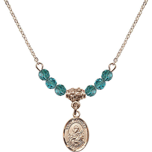14kt Gold Filled Saint Meinrad of Einsiedeln Birthstone Necklace with Zircon Beads - 9307