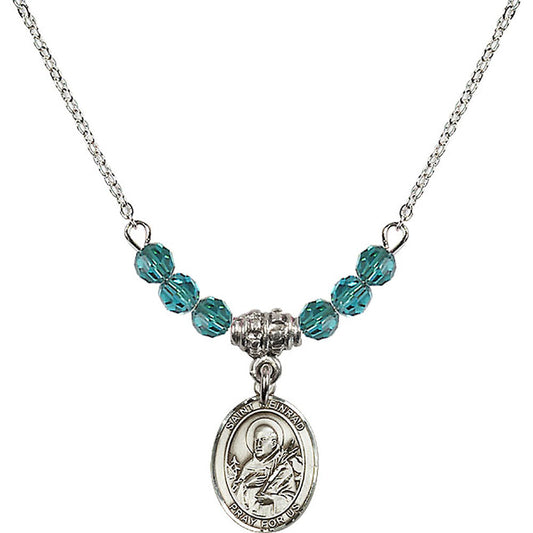 Sterling Silver Saint Meinrad of Einsiedeln Birthstone Necklace with Zircon Beads - 9307