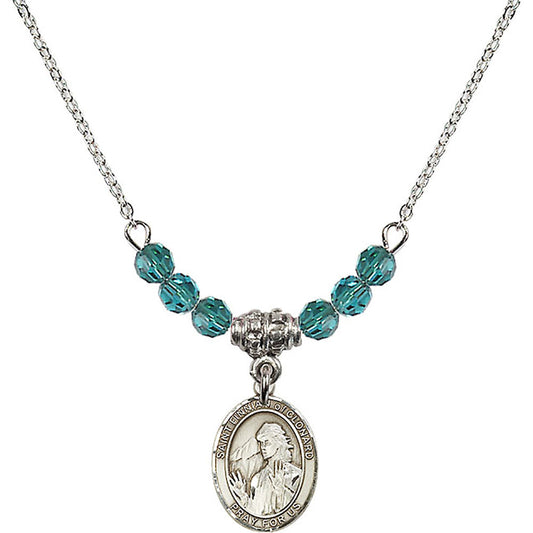 Sterling Silver Saint Finnian of Clonard Birthstone Necklace with Zircon Beads - 9308