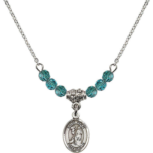 Sterling Silver Saint Roch Birthstone Necklace with Zircon Beads - 9310