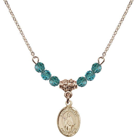14kt Gold Filled Saint Amelia Birthstone Necklace with Zircon Beads - 9313