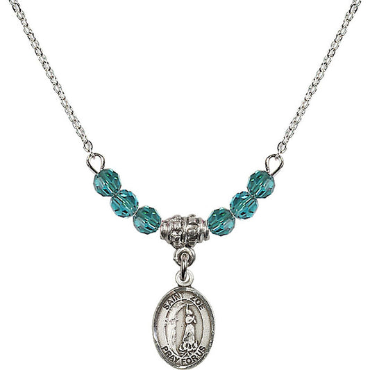 Sterling Silver Saint Zoe of Rome Birthstone Necklace with Zircon Beads - 9314