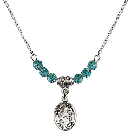 Sterling Silver Saint Christina the Astonishing Birthstone Necklace with Zircon Beads - 9320