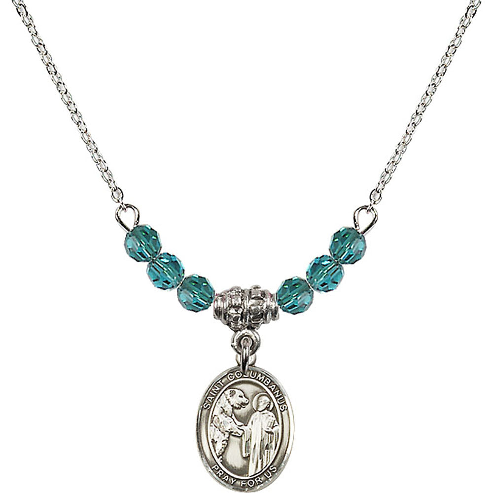 Sterling Silver Saint Columbanus Birthstone Necklace with Zircon Beads - 9321