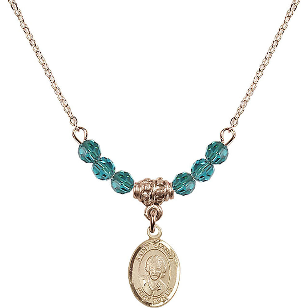 14kt Gold Filled Saint Gianna Beretta Molla Birthstone Necklace with Zircon Beads - 9322