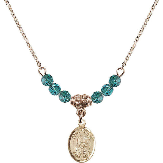 14kt Gold Filled Saint Gianna Beretta Molla Birthstone Necklace with Zircon Beads - 9322