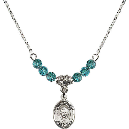 Sterling Silver Saint Gianna Beretta Molla Birthstone Necklace with Zircon Beads - 9322