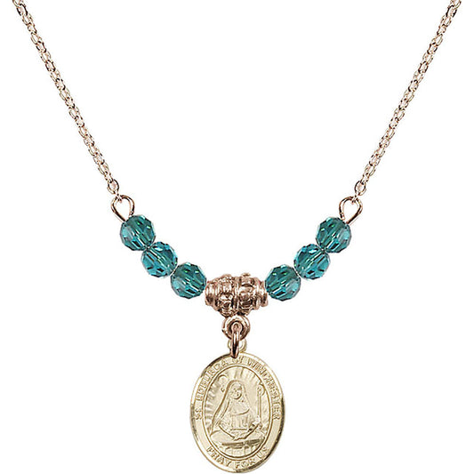 14kt Gold Filled Saint Edburga of Winchester Birthstone Necklace with Zircon Beads - 9324